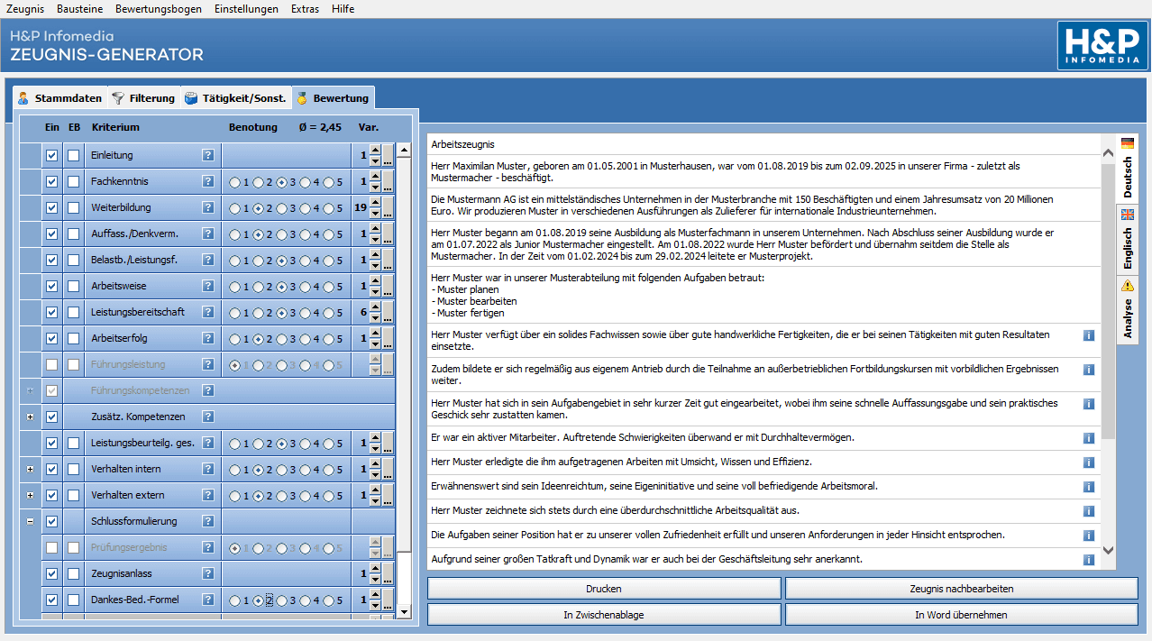 Zeugnis-Generator Screenshot